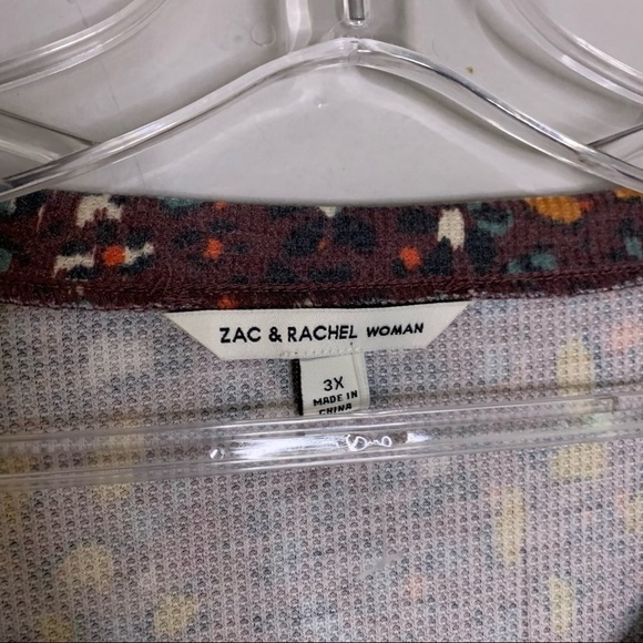 Zac & Rachel Women’s 3X waffle knit long sleeve puff shoulder v neck new - Picture 3 of 5